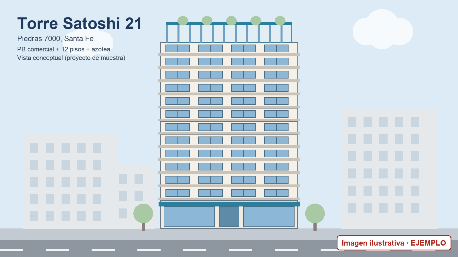 Imagen 1 del proyecto Torre Satoshi 21 (EJEMPLO – datos y documentos ficticios)